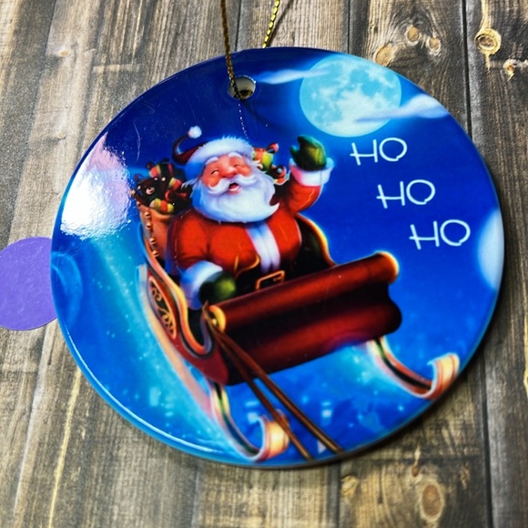 5for$10 Christmas Ceramic Vibrant Santa Sleigh Ride Night Dark Blue NWT Ornament - Picture 4 of 4
